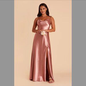 Lisa Long Satin Bridesmaid Dress in Desert Rose